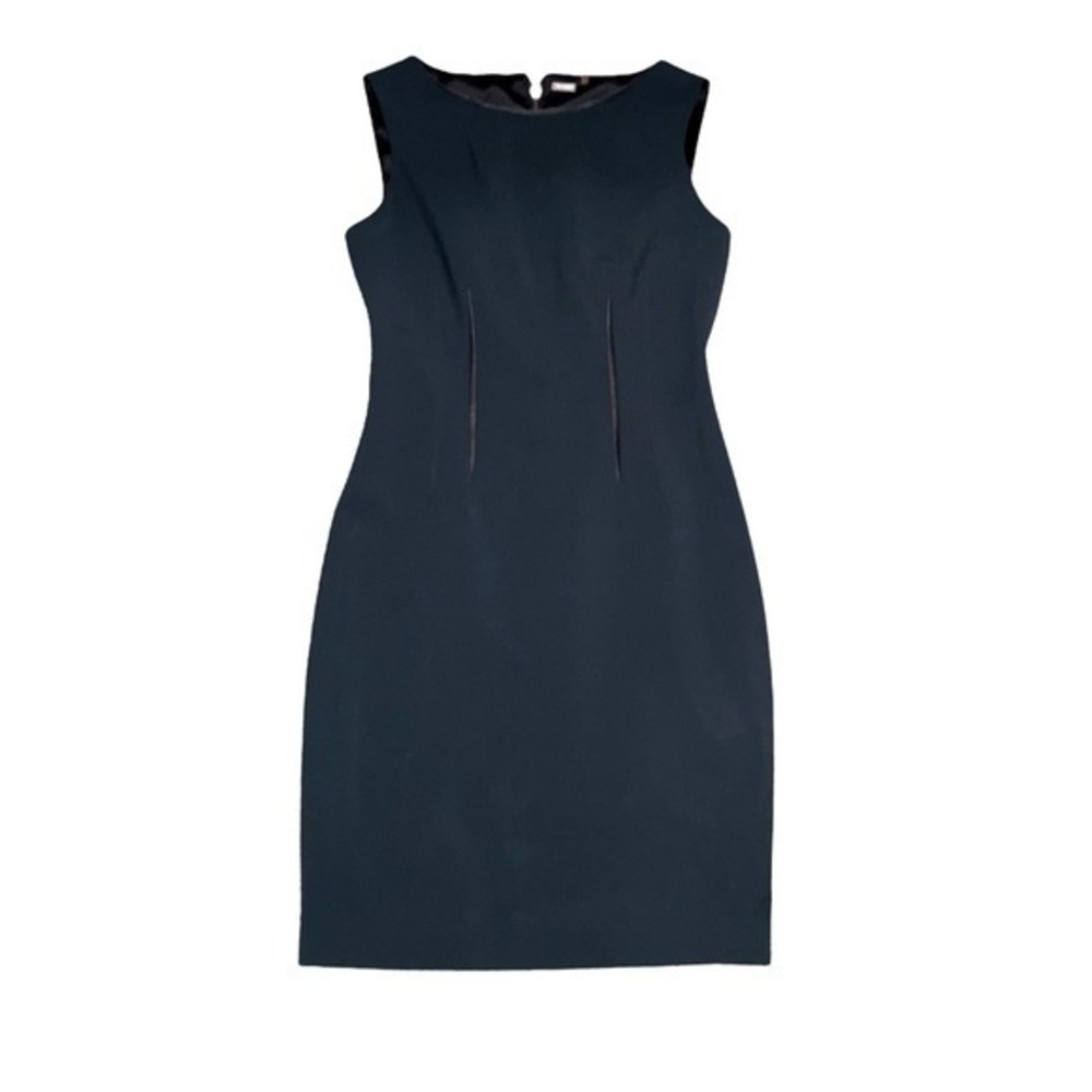Elie tahari green and black lambskin leather trim sheathed dress